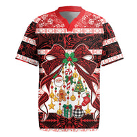 Polynesian Hibiscus Tribal Christmas Bow Rugby Jersey