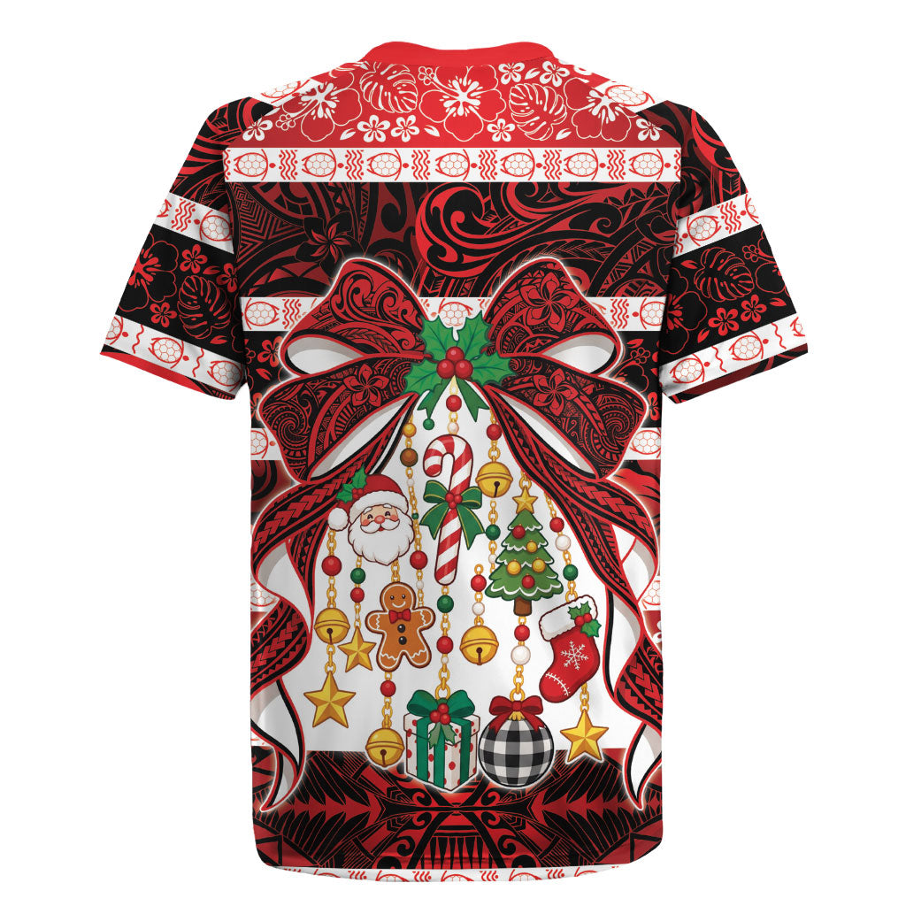 Polynesian Hibiscus Tribal Christmas Bow Rugby Jersey