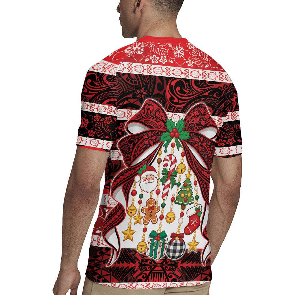Polynesian Hibiscus Tribal Christmas Bow Rugby Jersey