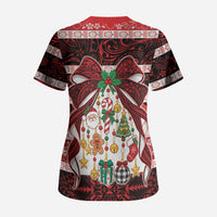 Polynesian Hibiscus Tribal Christmas Bow Scrub Top LT9 - Polynesian Pride