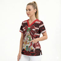 Polynesian Hibiscus Tribal Christmas Bow Scrub Top LT9 - Polynesian Pride