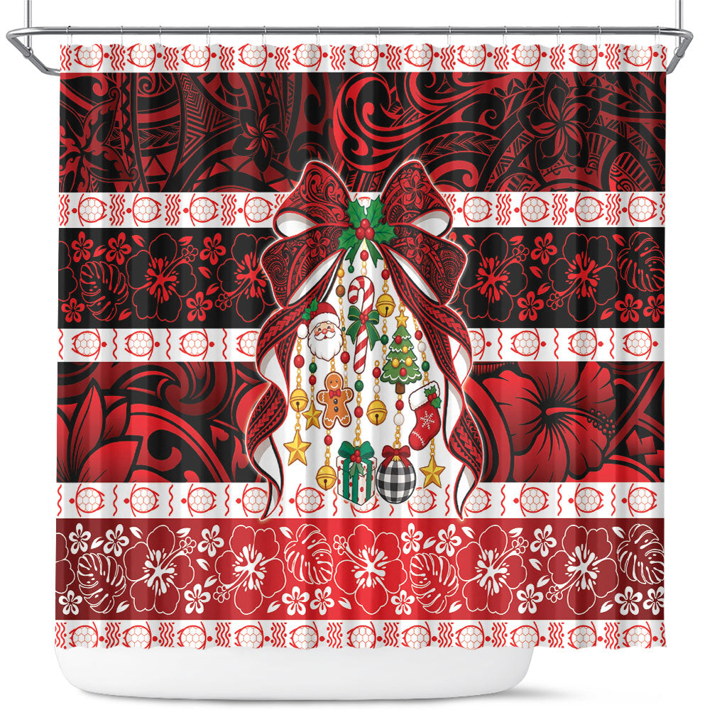 Polynesian Hibiscus Tribal Christmas Bow Shower Curtain