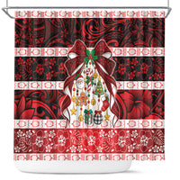 Polynesian Hibiscus Tribal Christmas Bow Shower Curtain