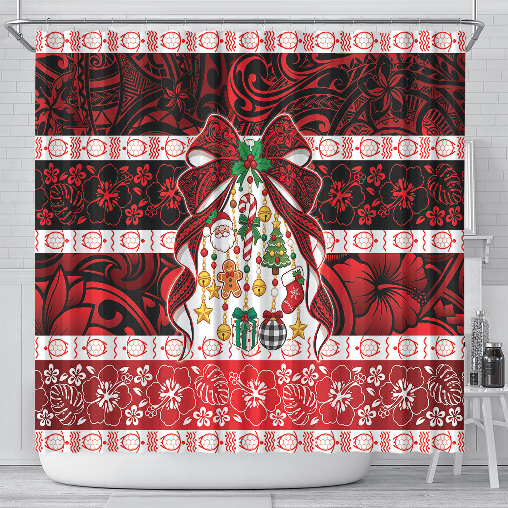 Polynesian Hibiscus Tribal Christmas Bow Shower Curtain