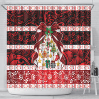 Polynesian Hibiscus Tribal Christmas Bow Shower Curtain
