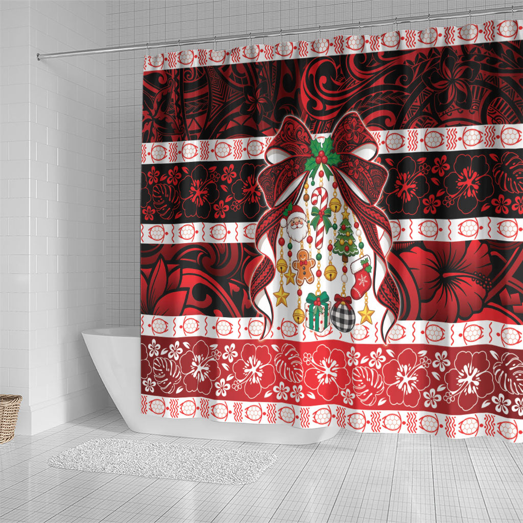 Polynesian Hibiscus Tribal Christmas Bow Shower Curtain