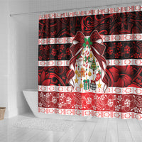 Polynesian Hibiscus Tribal Christmas Bow Shower Curtain