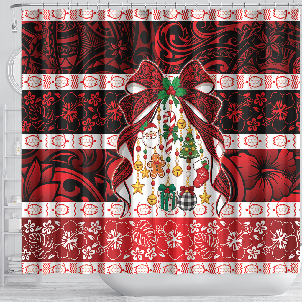 Polynesian Hibiscus Tribal Christmas Bow Shower Curtain
