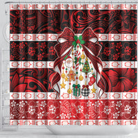 Polynesian Hibiscus Tribal Christmas Bow Shower Curtain