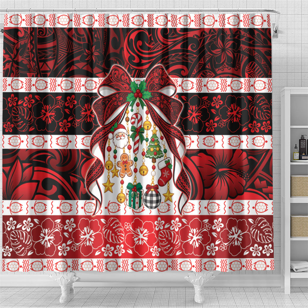 Polynesian Hibiscus Tribal Christmas Bow Shower Curtain