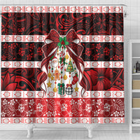 Polynesian Hibiscus Tribal Christmas Bow Shower Curtain