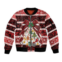 Polynesian Hibiscus Tribal Christmas Bow Sleeve Zip Bomber Jacket