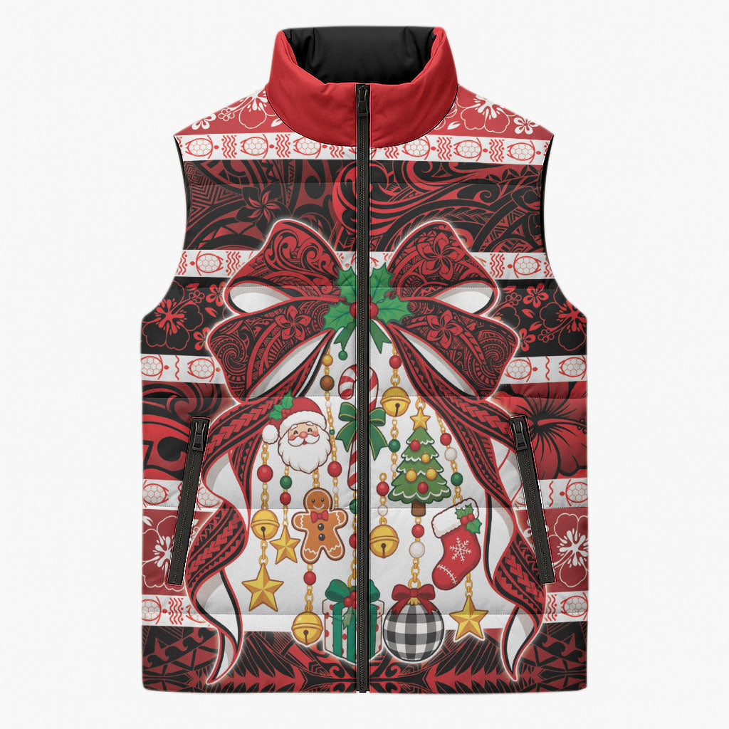 Polynesian Hibiscus Tribal Christmas Bow Sleeveless Puffer Jacket LT9 Unisex Multicolor - Polynesian Pride