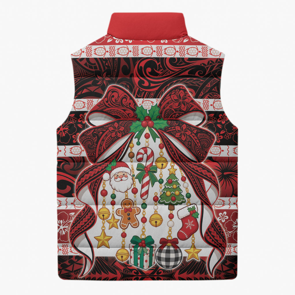 Polynesian Hibiscus Tribal Christmas Bow Sleeveless Puffer Jacket LT9 - Polynesian Pride