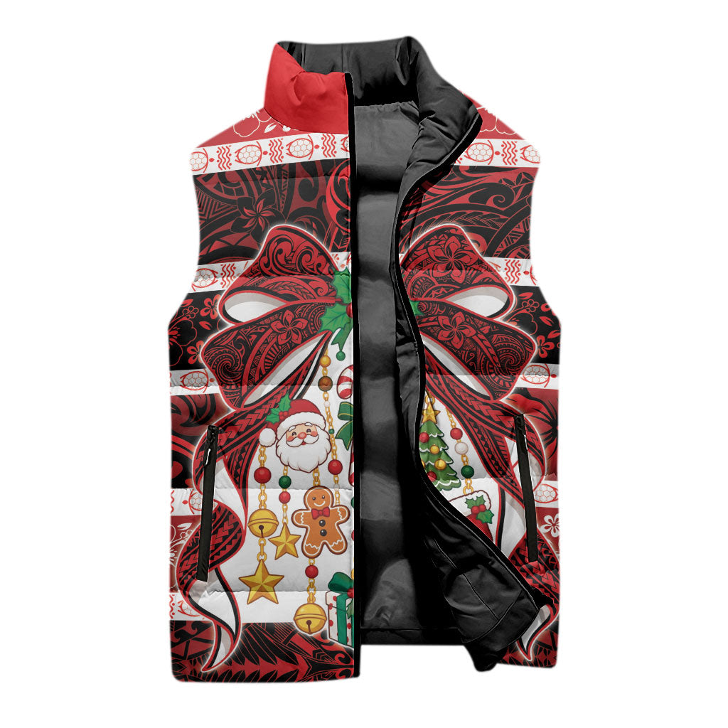 Polynesian Hibiscus Tribal Christmas Bow Sleeveless Puffer Jacket LT9 - Polynesian Pride