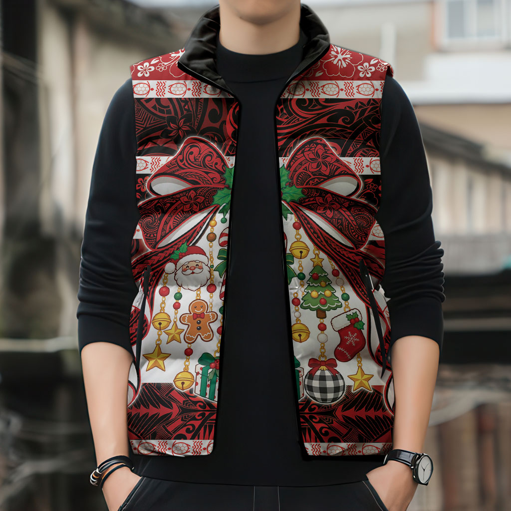 Polynesian Hibiscus Tribal Christmas Bow Sleeveless Puffer Jacket LT9 - Polynesian Pride