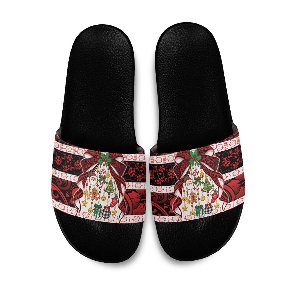 Polynesian Hibiscus Tribal Christmas Bow Slide Sandals