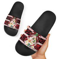 Polynesian Hibiscus Tribal Christmas Bow Slide Sandals