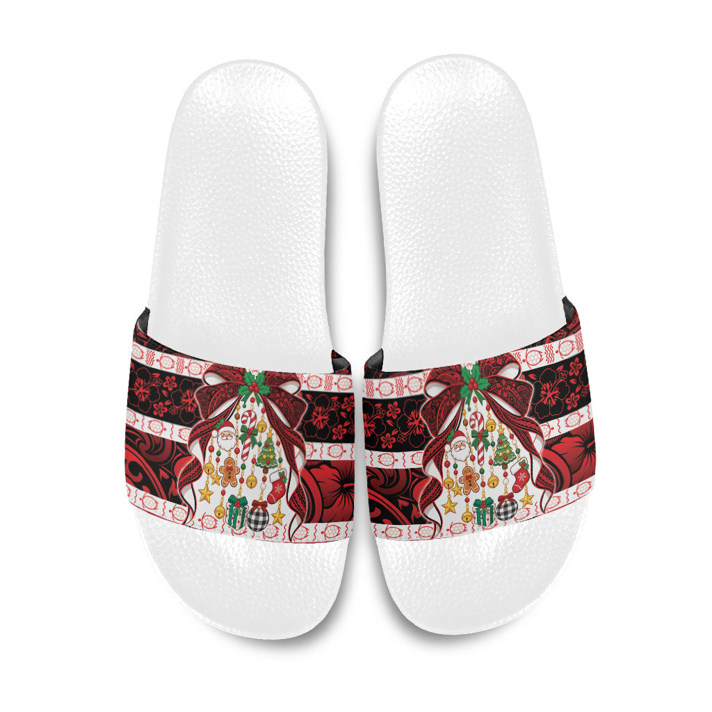 Polynesian Hibiscus Tribal Christmas Bow Slide Sandals