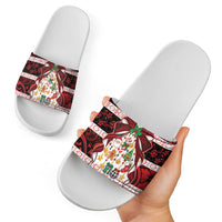 Polynesian Hibiscus Tribal Christmas Bow Slide Sandals
