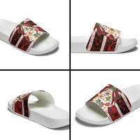 Polynesian Hibiscus Tribal Christmas Bow Slide Sandals