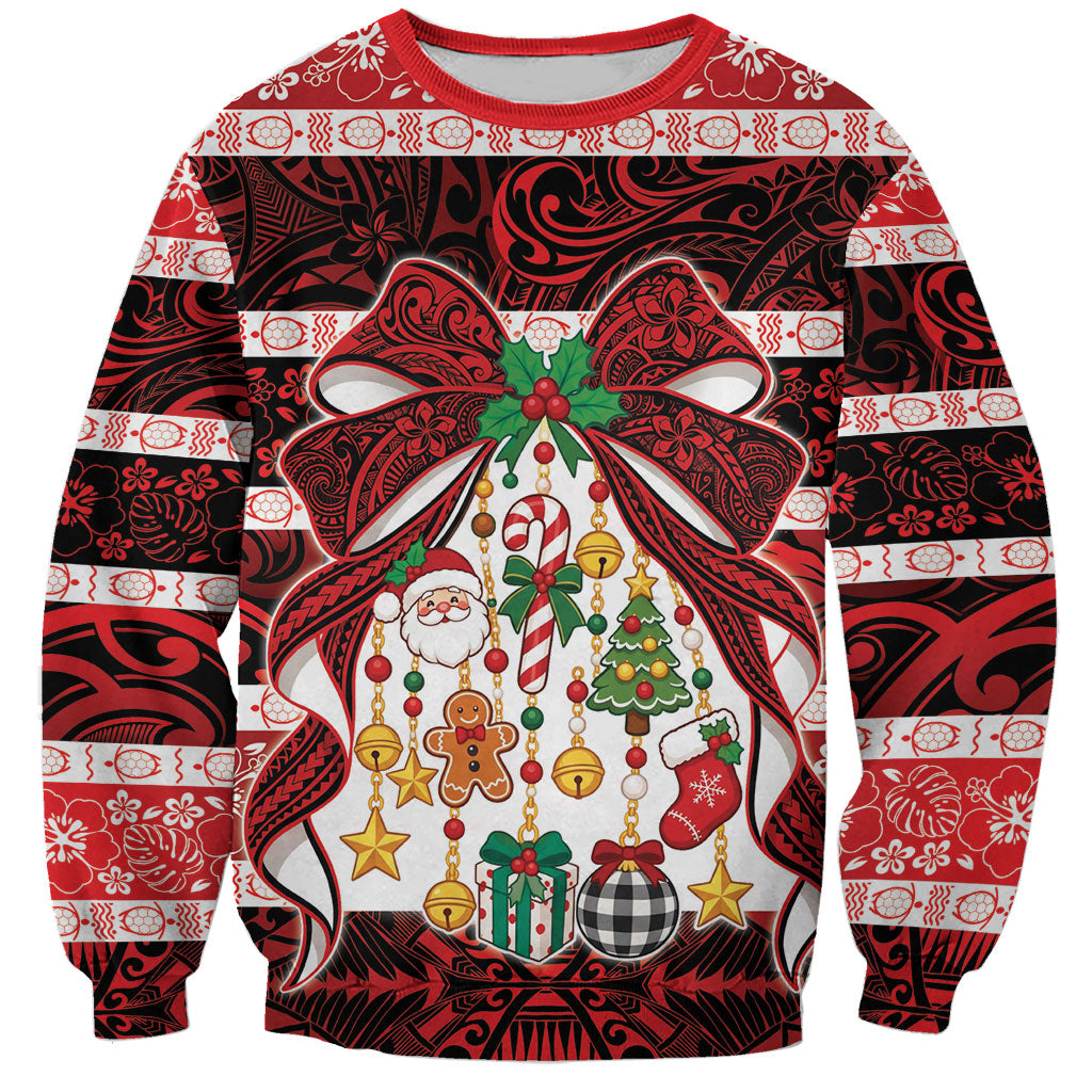 Polynesian Hibiscus Tribal Christmas Bow Sweatshirt LT9 Unisex Multicolor - Polynesian Pride