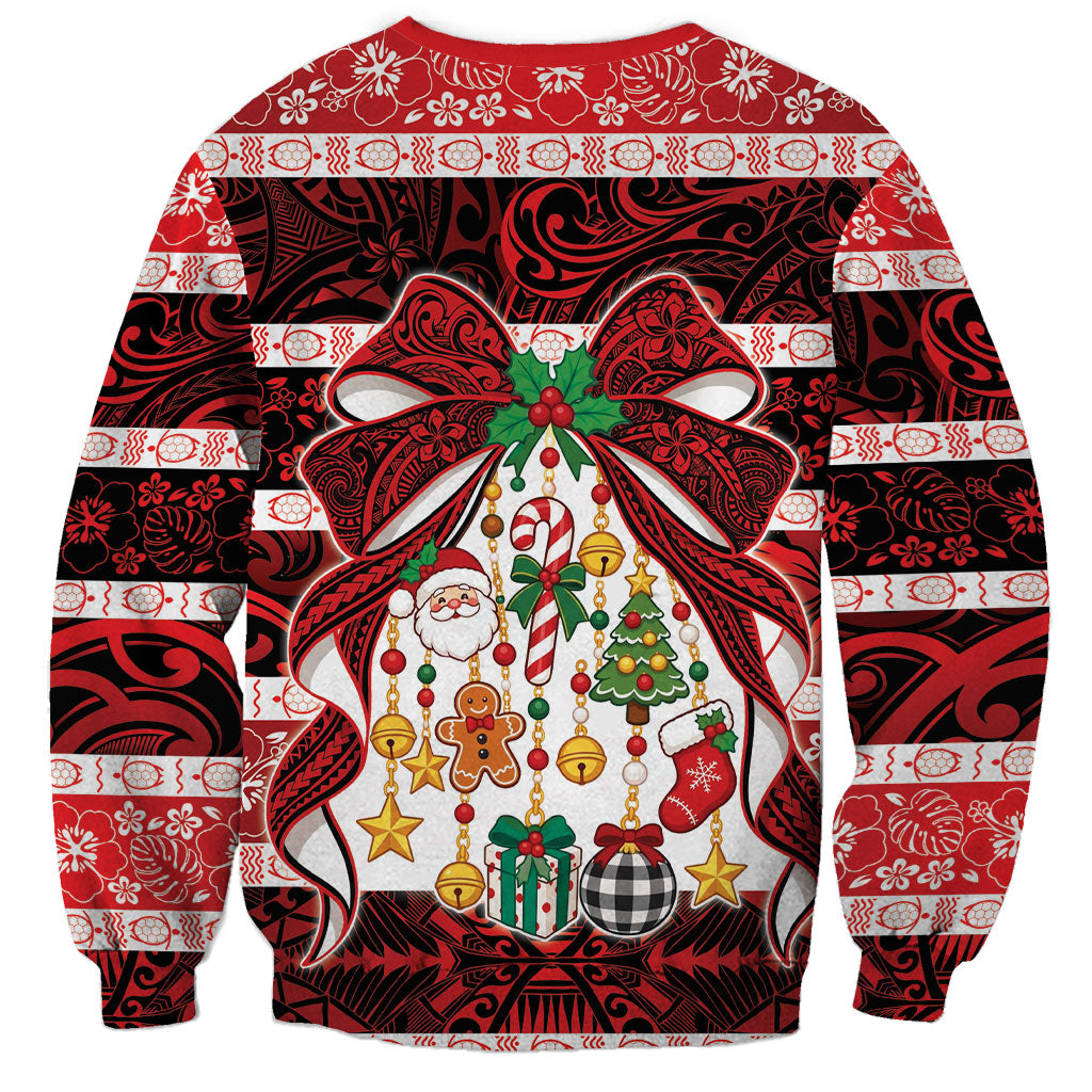 Polynesian Hibiscus Tribal Christmas Bow Sweatshirt LT9 - Polynesian Pride