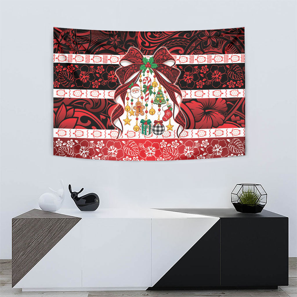 Polynesian Hibiscus Tribal Christmas Bow Tapestry
