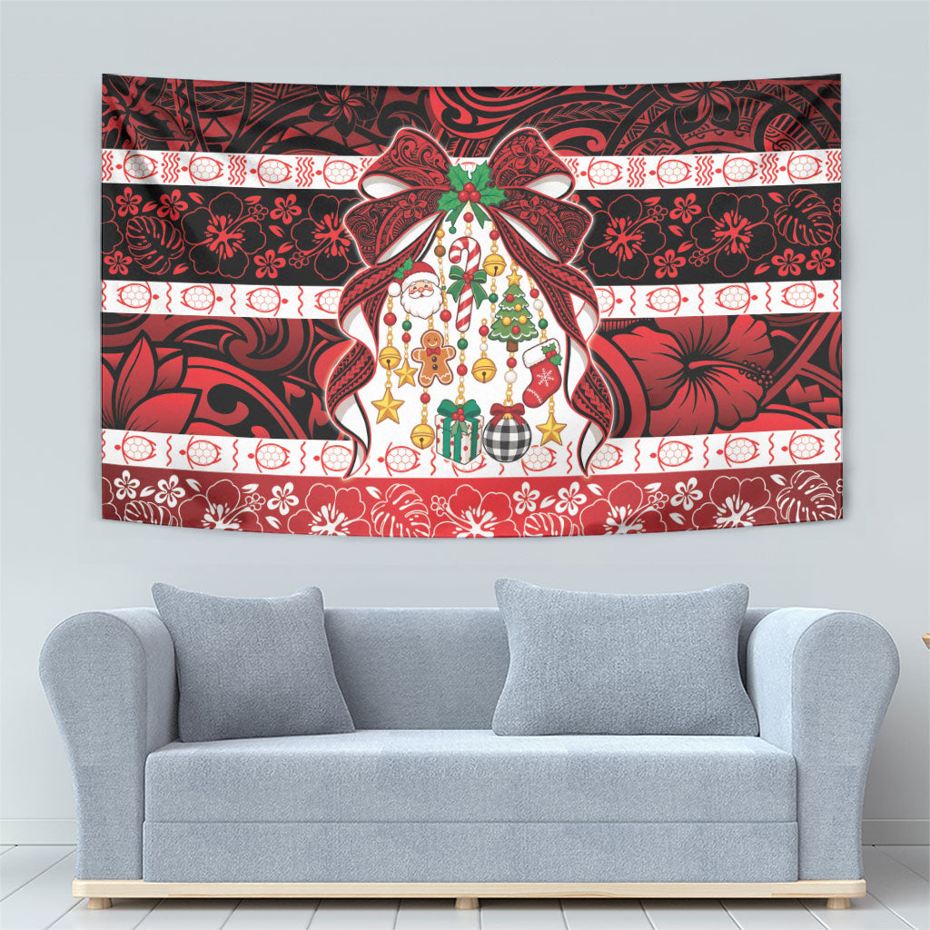 Polynesian Hibiscus Tribal Christmas Bow Tapestry