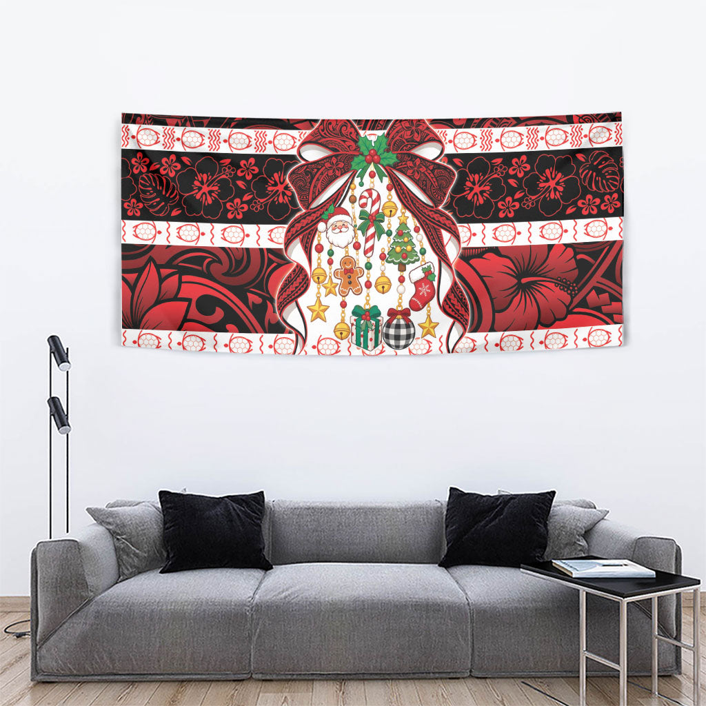 Polynesian Hibiscus Tribal Christmas Bow Tapestry