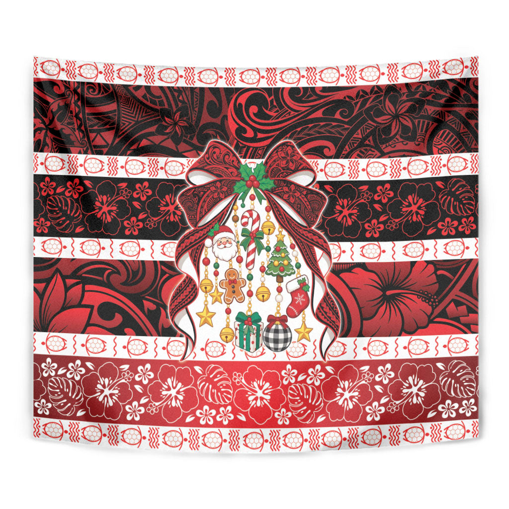 Polynesian Hibiscus Tribal Christmas Bow Tapestry