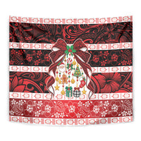 Polynesian Hibiscus Tribal Christmas Bow Tapestry