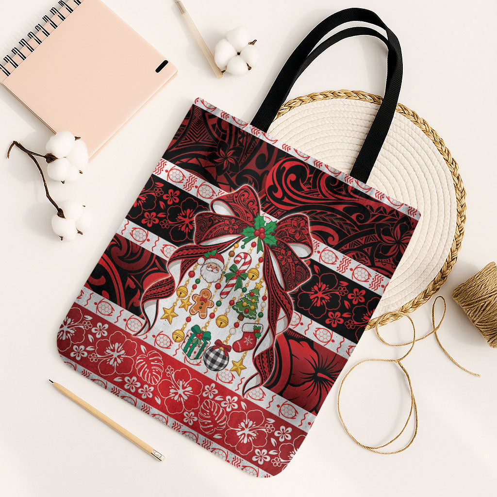 Polynesian Hibiscus Tribal Christmas Bow Tote Bag