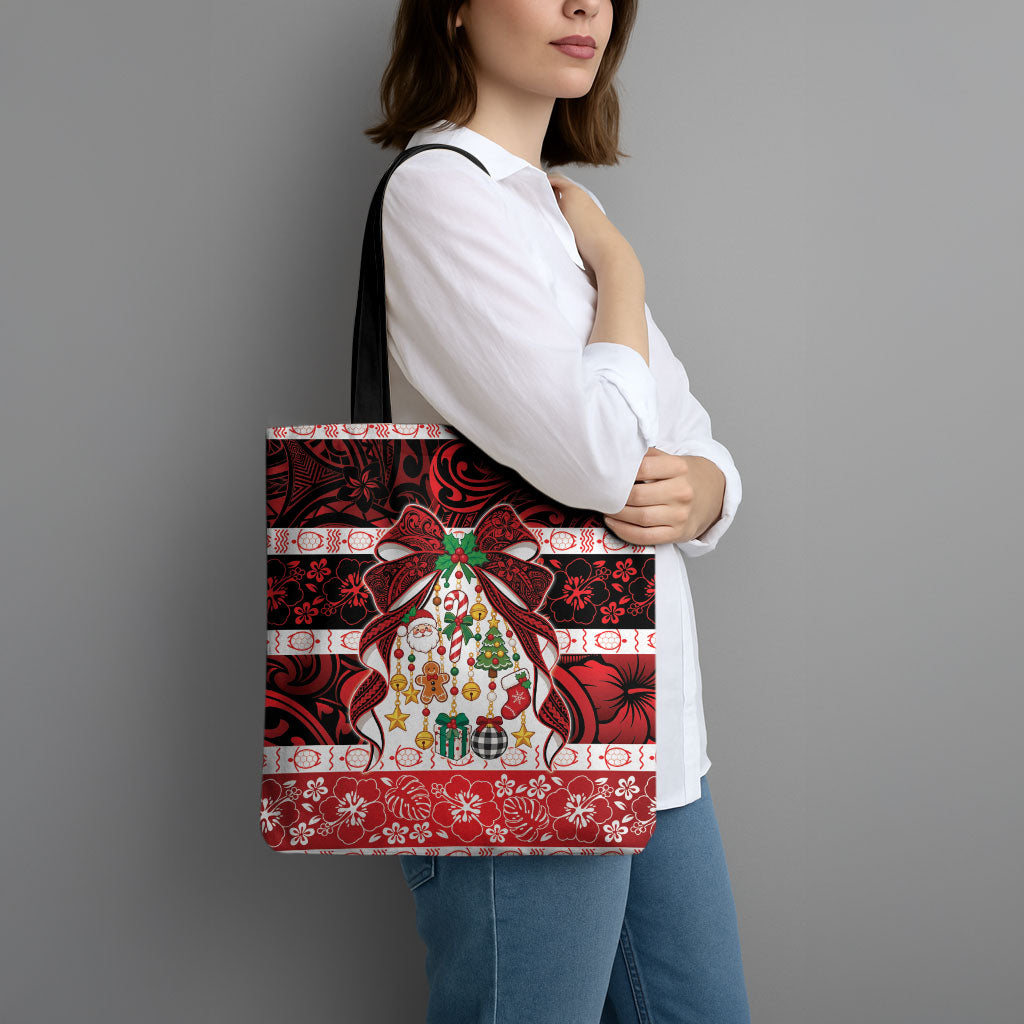 Polynesian Hibiscus Tribal Christmas Bow Tote Bag