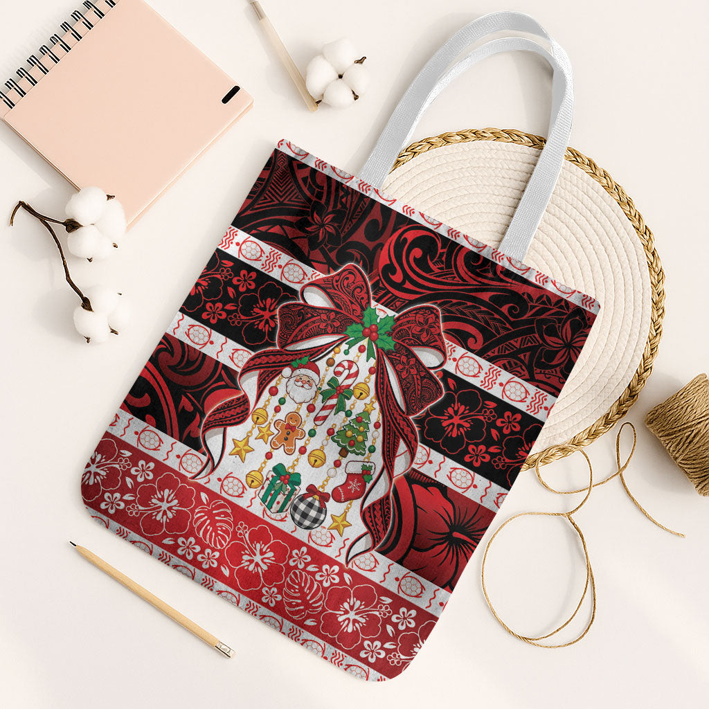 Polynesian Hibiscus Tribal Christmas Bow Tote Bag