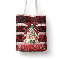 Polynesian Hibiscus Tribal Christmas Bow Tote Bag