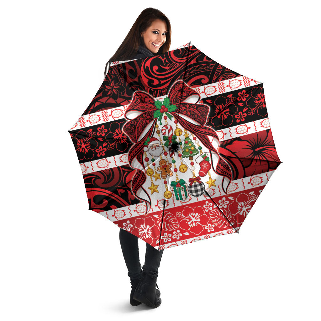 Polynesian Hibiscus Tribal Christmas Bow Umbrella