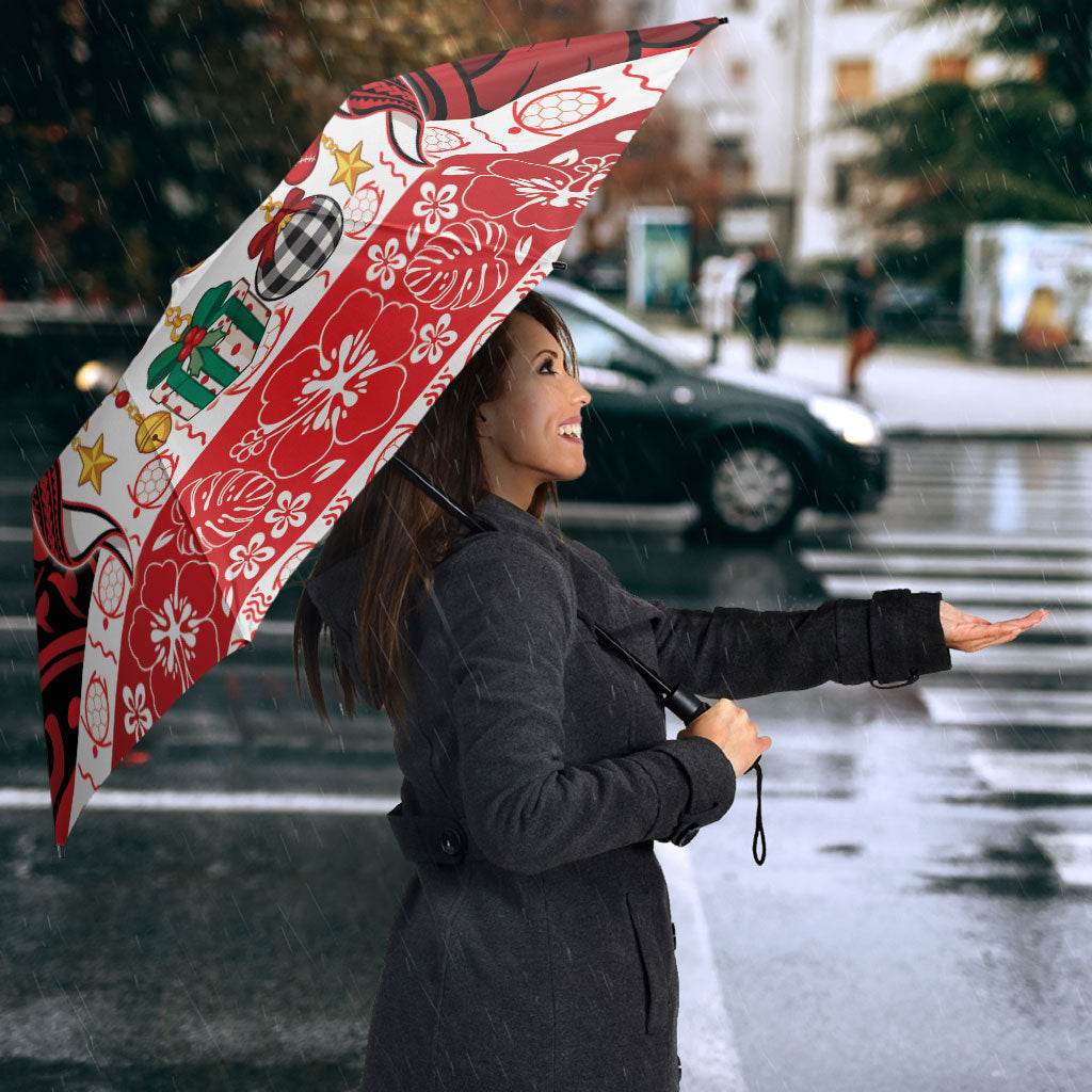 Polynesian Hibiscus Tribal Christmas Bow Umbrella