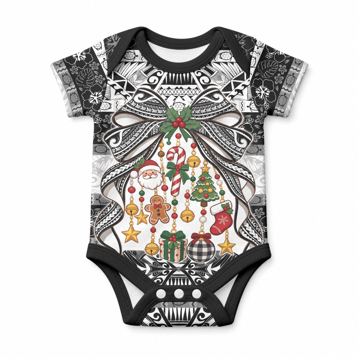 Polynesian Tribal Pattern Christmas Bow Baby Onesie