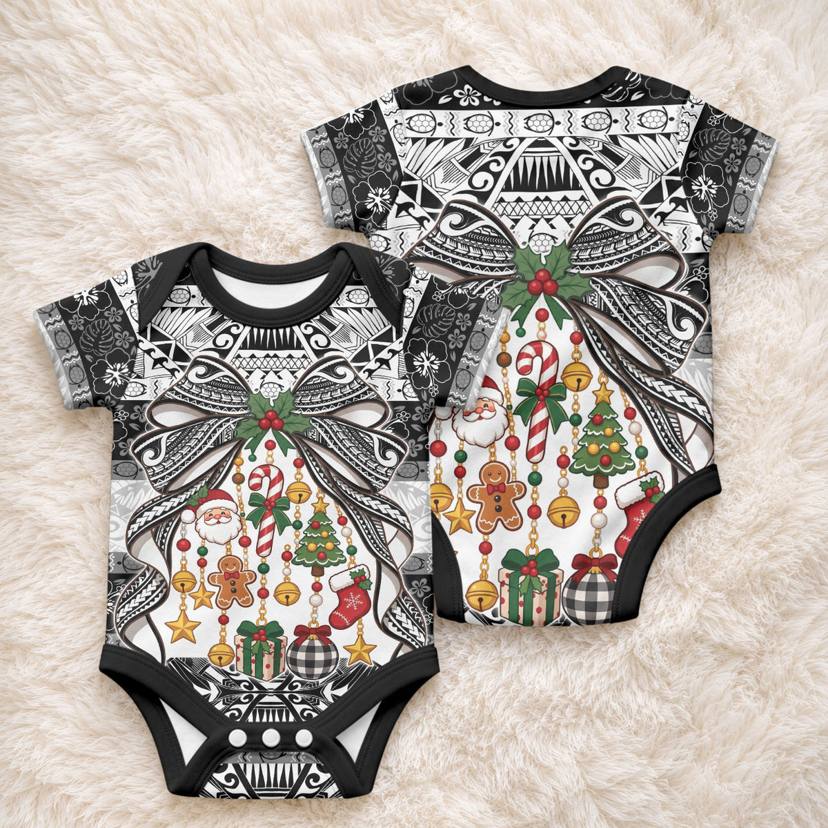 Polynesian Tribal Pattern Christmas Bow Baby Onesie