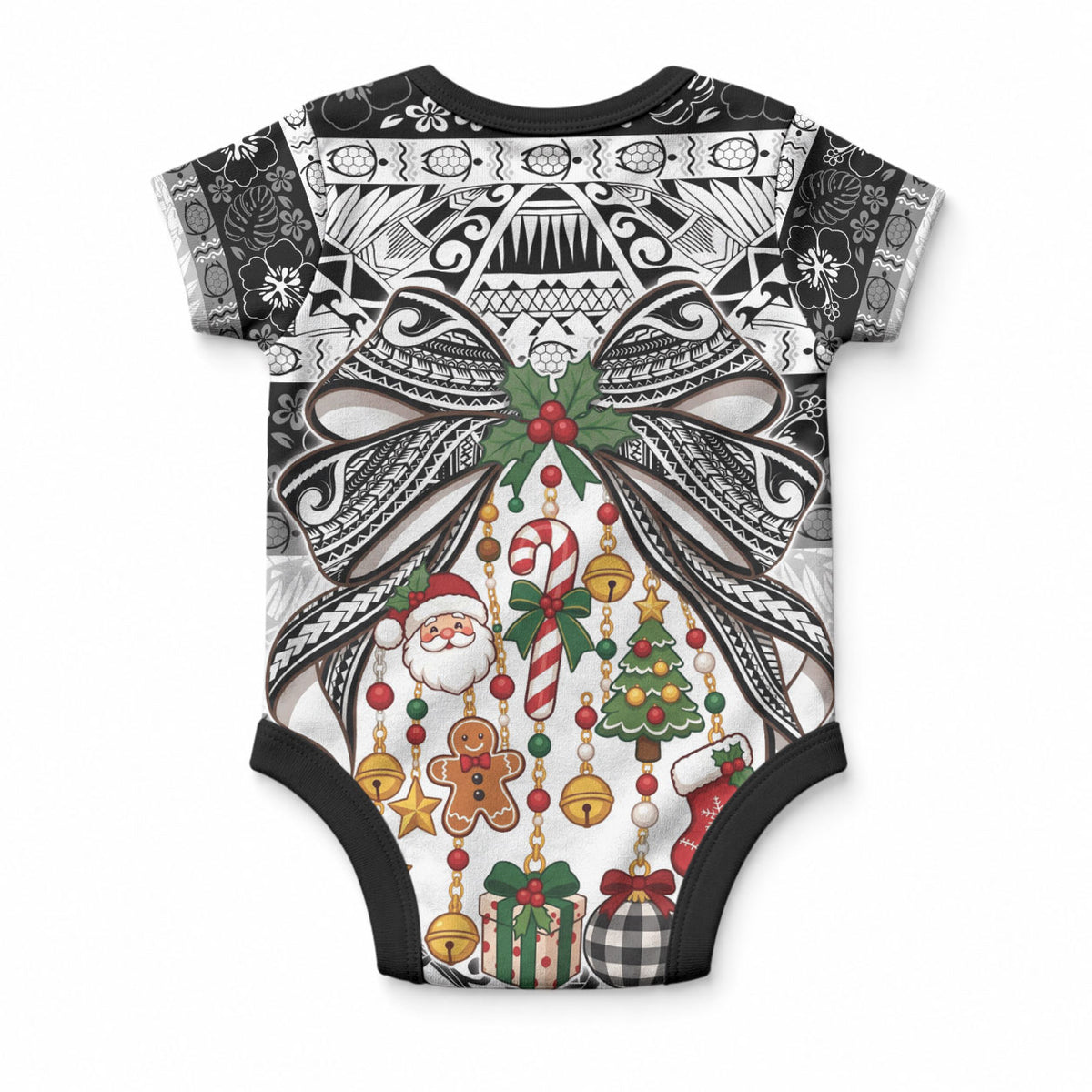 Polynesian Tribal Pattern Christmas Bow Baby Onesie