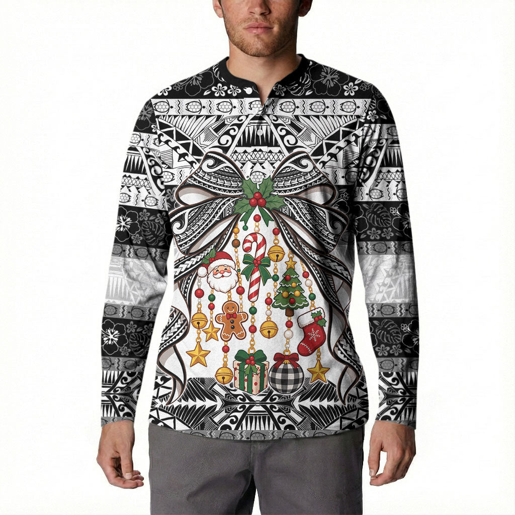 Polynesian Tribal Pattern Christmas Bow Button Sweatshirt