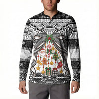 Polynesian Tribal Pattern Christmas Bow Button Sweatshirt