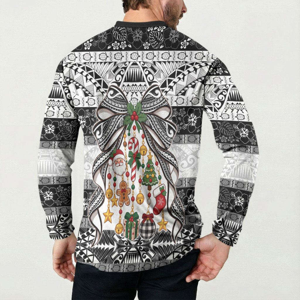 Polynesian Tribal Pattern Christmas Bow Button Sweatshirt