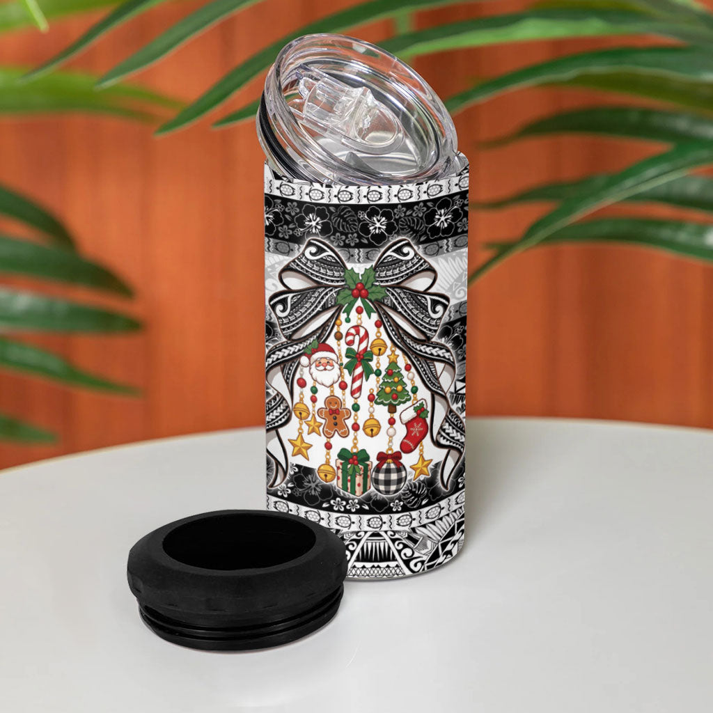 Polynesian Tribal Pattern Christmas Bow 4 in 1 Can Cooler Tumbler