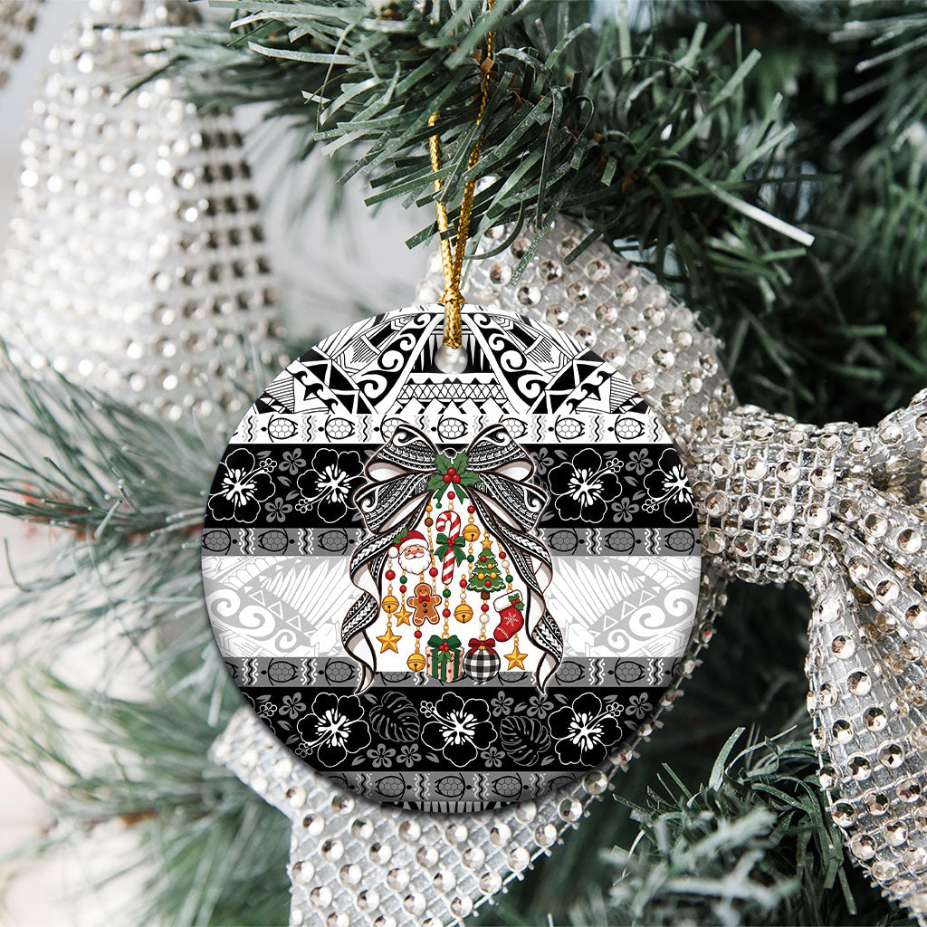 Polynesian Tribal Pattern Christmas Bow Ceramic Ornament