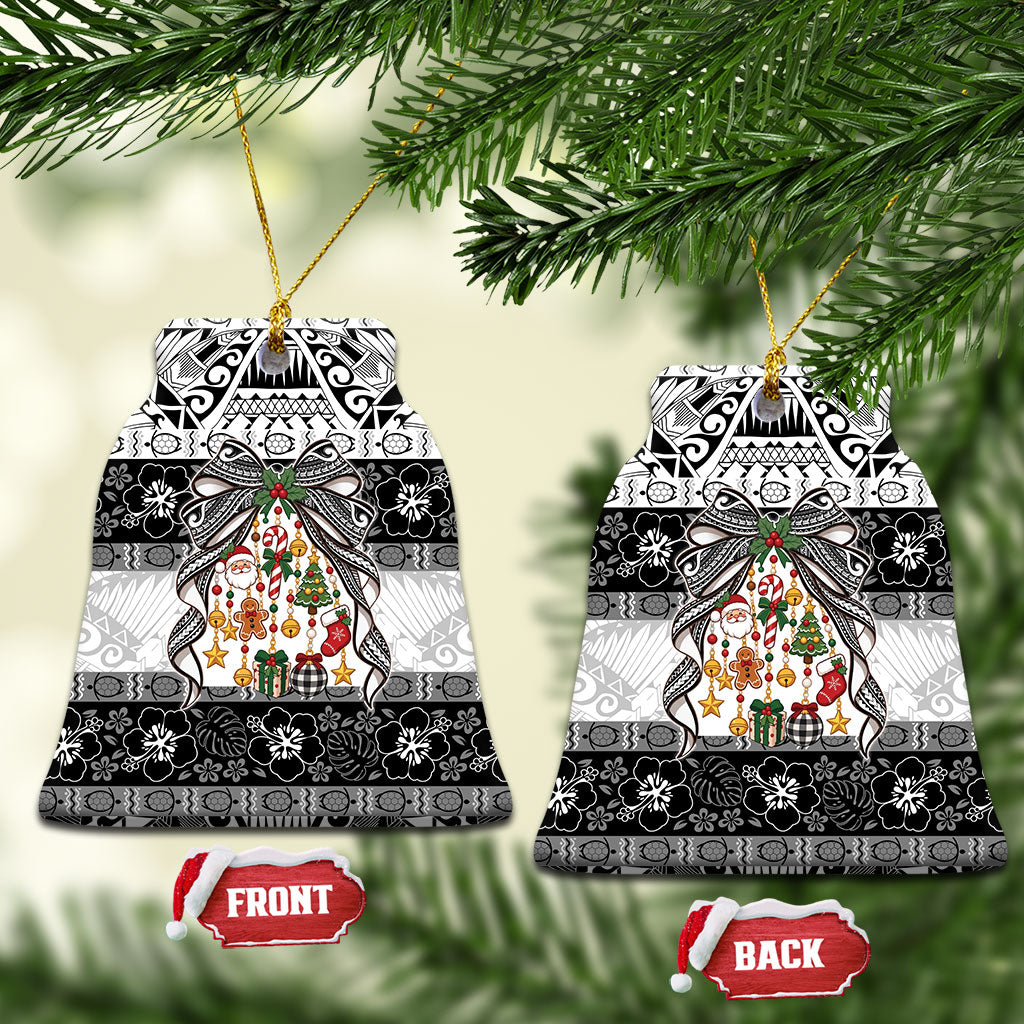 Polynesian Tribal Pattern Christmas Bow Ceramic Ornament