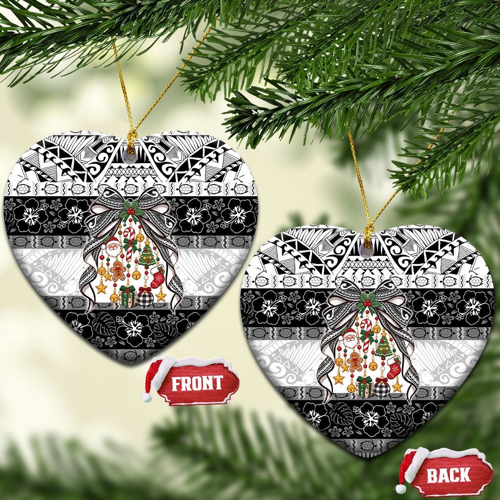 Polynesian Tribal Pattern Christmas Bow Ceramic Ornament