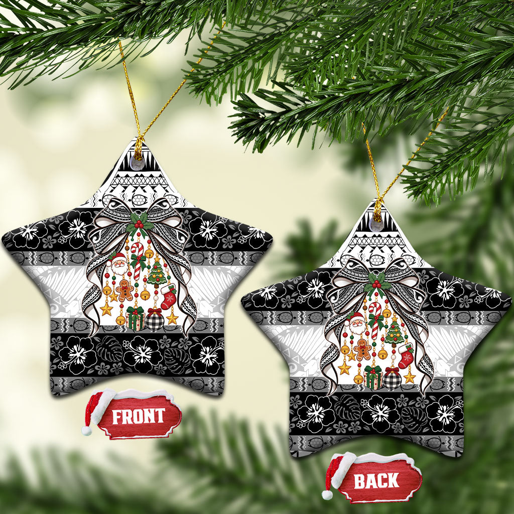 Polynesian Tribal Pattern Christmas Bow Ceramic Ornament