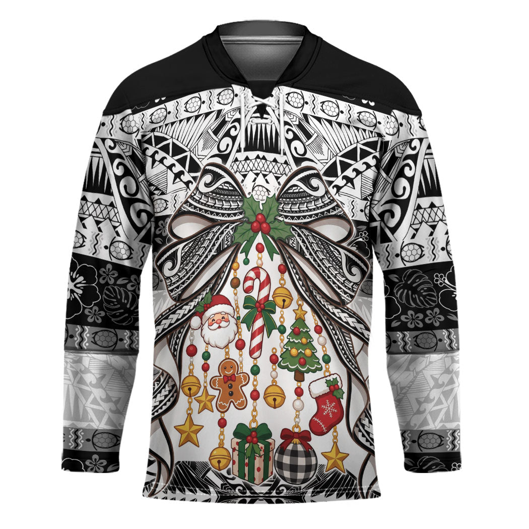 Polynesian Tribal Pattern Christmas Bow Hockey Jersey